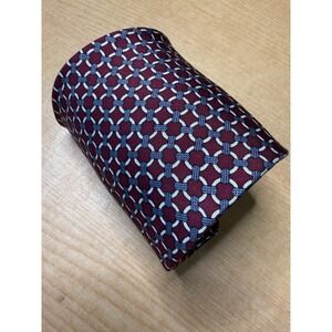 Christopher Hayes Mens Silk Tie Burgundy Red Blue Geometric Pattern USA Made